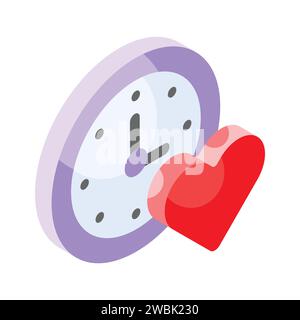 Icône étonnante de l'horloge avec le coeur dénotant vecteur de concept de temps de romance Illustration de Vecteur