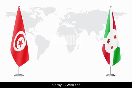 Tunisie et Burundi drapeaux pour réunion officielle sur fond de carte du monde. Illustration de Vecteur