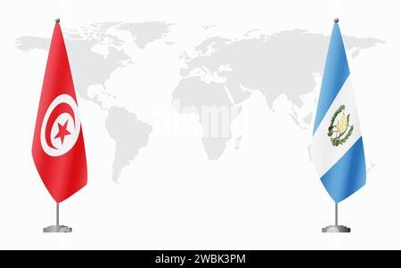 Tunisie et Guatemala drapeaux pour réunion officielle sur fond de carte du monde. Illustration de Vecteur