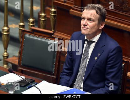 Bruxelles, Belgique. 11 janvier 2024. Le ministre de la Justice Paul Van Tigchelt photographié lors d’une séance plénière de la Chambre au Parlement fédéral à Bruxelles, le jeudi 11 janvier 2024. BELGA PHOTO ERIC LALMAND crédit : Belga News Agency/Alamy Live News Banque D'Images