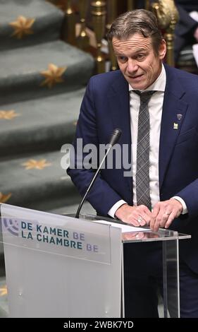 Bruxelles, Belgique. 11 janvier 2024. Le ministre de la Justice Paul Van Tigchelt photographié lors d’une séance plénière de la Chambre au Parlement fédéral à Bruxelles, le jeudi 11 janvier 2024. BELGA PHOTO ERIC LALMAND crédit : Belga News Agency/Alamy Live News Banque D'Images