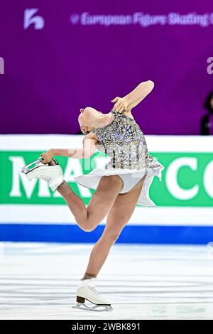 Antonina DUBINININA (SRB), lors du programme court féminin, aux Championnats d’Europe de patinage artistique ISU 2024, à l’algiris Arena, le 11 janvier 2024 à Kaunas, Lituanie. Crédit : Raniero Corbelletti/AFLO/Alamy Live News Banque D'Images