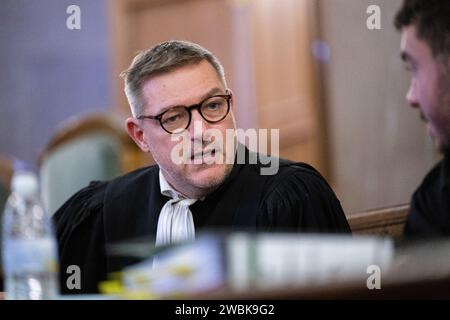 Bruxelles, Belgique. 11 janvier 2024. L’avocat Laurent Kennes photographié lors de la première journée du procès en assises de Daraaoui à la Cour d’assises de Bruxelles-capitale, à Bruxelles, jeudi 11 janvier 2024. Daraaoui est accusé du meurtre de Jean-Baptiste Grondein le 02 août 2022 à Bruxelles. BELGA PHOTO LAURIE DIEFFEMBACQ crédit : Belga News Agency/Alamy Live News Banque D'Images