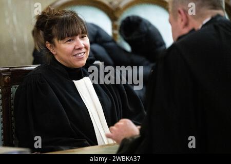 Bruxelles, Belgique. 11 janvier 2024. Avocate Severine Solfrini photographiée lors du premier jour du procès en assises de Daraaoui à la Cour d’assises de Bruxelles-capitale, à Bruxelles, jeudi 11 janvier 2024. Daraaoui est accusé du meurtre de Jean-Baptiste Grondein le 02 août 2022 à Bruxelles. BELGA PHOTO LAURIE DIEFFEMBACQ crédit : Belga News Agency/Alamy Live News Banque D'Images