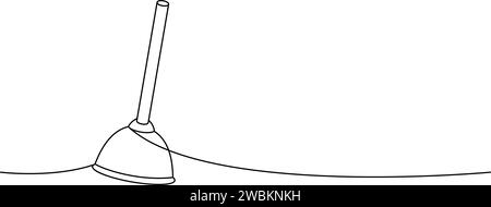 Piston de toilette à dessin continu d'une ligne. Nettoyage des outils d'entretien illustration continue sur une ligne. Illustration linéaire vectorielle. Illustration de Vecteur