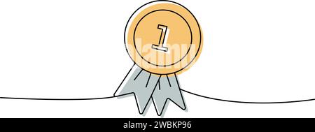 Première place médaille d'or une ligne de dessin continu coloré. Accessoires pour animaux, jouets pour animaux de compagnie fournit une illustration continue d'une ligne. Illustration de Vecteur