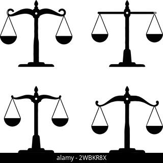 Jeu d'icônes de balance. Icône de mise à l'échelle dans un style plat. Collection de symboles de Balance, signe d'équilibre. Justice Scales Vector Illustration de Vecteur