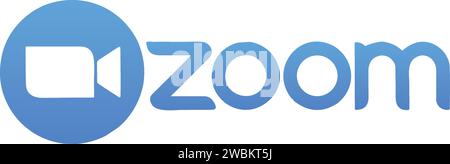 Logo de l'application Zoom. Application pour les communications vidéo avec plate-forme cloud pour les conférences vidéo et audio, le chat et les webinaires. Icône caméra bleue. social Illustration de Vecteur