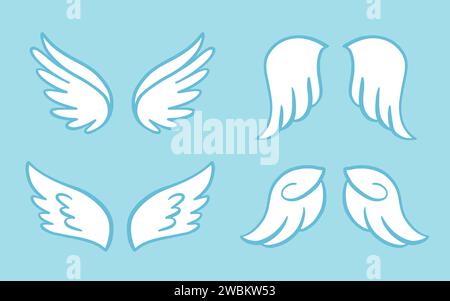 Ensemble vintage ailes d'ange héraldique. Logo dessiné à la main Illustration de Vecteur