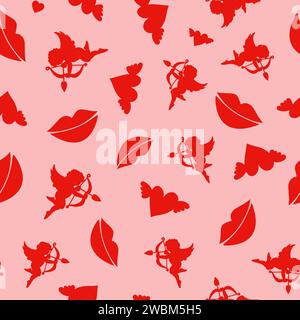 Motif sans couture Saint-Valentin. Amour, romance licons plats Illustration de Vecteur