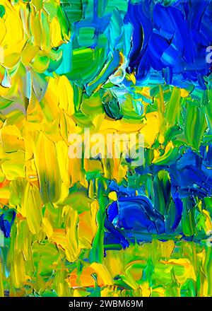 Détail technique de couteau de palette de peinture à l'huile bleu et jaune Banque D'Images