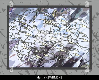 Toile de fond abstraite avec des éléments de tête de lion dans la tonalité froide. Fond grunge cool pour les textiles, les tissus, les concepts d'affaires, les couvertures, les tendances de la mode Banque D'Images