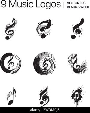 Collection de logos et emblèmes musicaux. Éléments de conception réalisés en vecteur. Studio d'enregistrement, notes de musique, symbole et symbole musical vintage. Vector illust Illustration de Vecteur