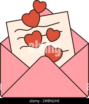 Groovy love lettre enveloppe rétro icône rétro dessin animé élément de jour de Saint Valentin dans le style rétro tendance des années 60 70. Illustration vectorielle.. Illustration de Vecteur