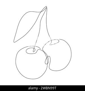 Dessin continu d'une seule ligne du concept d'illustration vectorielle d'icône de fruit de cerise Illustration de Vecteur