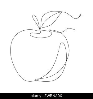 Dessin continu d'une ligne de pomme. Fruit d'art à une seule ligne. Illustration de Vecteur