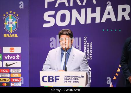 Rio de Janeiro, Brésil. 11 janvier 2024. Ednaldo Rodrigues, Président de la Confédération brésilienne de football - CBF, lors de la présentation du nouvel entraîneur de l'équipe brésilienne de football masculin, au siège de la Confédération brésilienne de football - CBF, à Barra da Tijuca, à l'ouest de la ville, ce jeudi 11 janvier 2023. Crédit : Brazil photo Press/Alamy Live News Banque D'Images