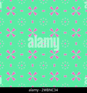 Une image vibrante et accrocheuse avec un tissu à motifs dans les tons de vert, orné d'un éventail de croix violettes Banque D'Images