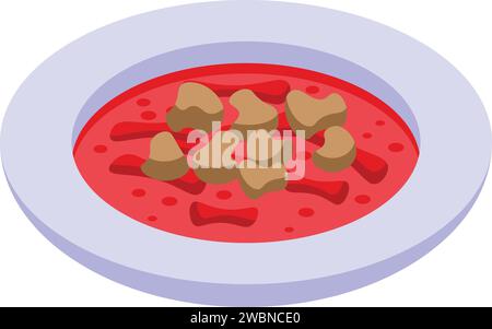 Vecteur isométrique d'icône de plat de viande alimentaire. Plaque de borsch. Crème de recette de plat Illustration de Vecteur