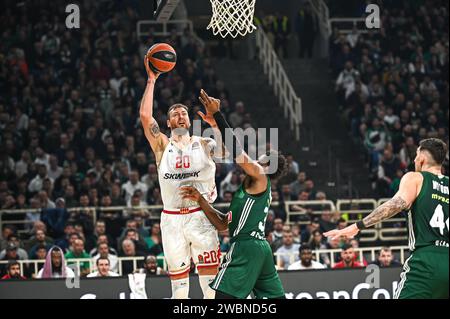 Athènes, Grèce. 11 janvier 2024. 20 Donatas Motiejunas de L'AS Monaco joue lors de l'Euroleague, Round 21, match entre le Panathinaikos AKTOR Athènes et L'AS Monaco à l'OAKA Altion Arena à Athènes, Grèce, le 11 janvier 2024. Crédit : Agence photo indépendante/Alamy Live News Banque D'Images