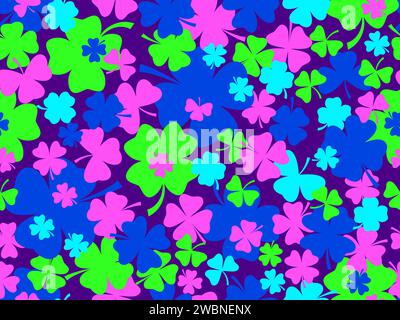Modèle sans couture avec trèfles pour St. Patrick's Day. Feuilles de trèfle multicolores à quatre et trois feuilles. Fond pour l'impression sur papier, advertisi Illustration de Vecteur
