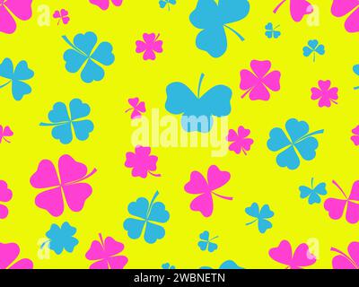 Modèle sans couture avec trèfles pour St. Patrick's Day. Feuilles de trèfle multicolores à quatre et trois feuilles. Fond pour l'impression sur papier, advertisi Illustration de Vecteur