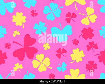 Modèle sans couture avec trèfles pour St. Patrick's Day. Feuilles de trèfle multicolores à quatre et trois feuilles. Fond pour l'impression sur papier, advertisi Illustration de Vecteur