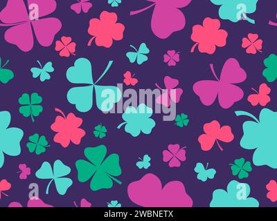 Modèle sans couture avec trèfles pour St. Patrick's Day. Feuilles de trèfle multicolores à quatre et trois feuilles. Fond pour l'impression sur papier, advertisi Illustration de Vecteur