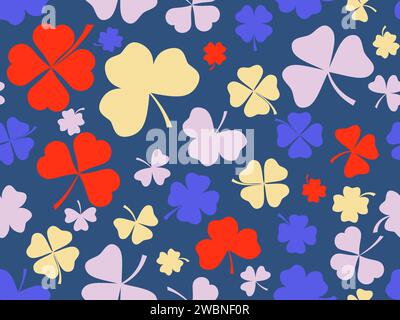 Modèle sans couture avec trèfles pour St. Patrick's Day. Feuilles de trèfle multicolores à quatre et trois feuilles. Fond pour l'impression sur papier, advertisi Illustration de Vecteur