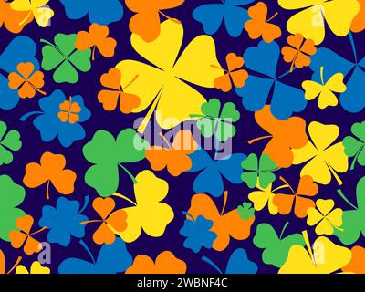 Modèle sans couture avec trèfles pour St. Patrick's Day. Feuilles de trèfle multicolores à quatre et trois feuilles. Fond pour l'impression sur papier, advertisi Illustration de Vecteur