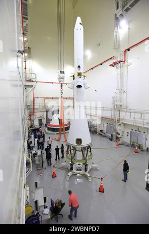 L'AA-2 Launch Abort System a été monté avec le module Orion Crew au LASF, Kennedy Space Center, le 13 mars 2019, pour le test en vol de la mission exploration-2 axé sur la sécurité. Banque D'Images