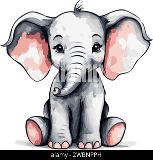 Super beau vecteur art aquarelle mignon éléphant Illustration de Vecteur
