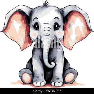 Magnifique belle aquarelle mignon éléphant art vectoriel Illustration de Vecteur