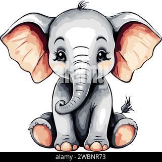 Super belle aquarelle mignon éléphant art vectoriel Illustration de Vecteur