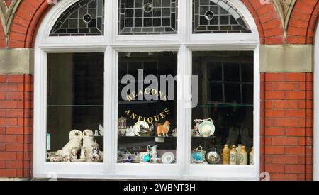 Vitrines à Brecon High Street : les vitrines sont remplies de produits gallois locaux, de cadeaux et de travaux artisanaux pour les touristes. Banque D'Images