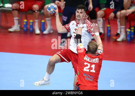 Berlin, Allemagne. 11 janvier 2024. Szymon SICKO de Pologne lors du match de handball du groupe D de l'EHF Euro 2024 masculin entre la Norvège et la Pologne le 11 janvier 2024 au Mercedes-Benz Arena de Berlin, Allemagne - photo Piotr Matusewicz/DPPI crédit : DPPI Media/Alamy Live News Banque D'Images