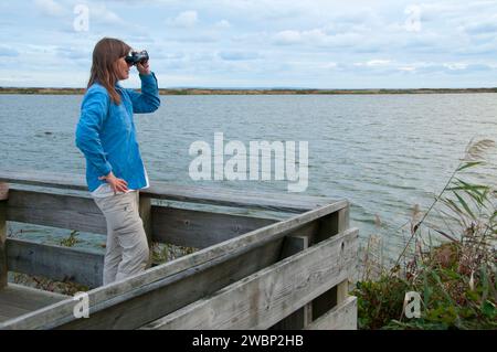 La plate-forme d'observation sur l'Osprey Point, Trustom Pond National Wildlife Refuge, Rhode Island Banque D'Images