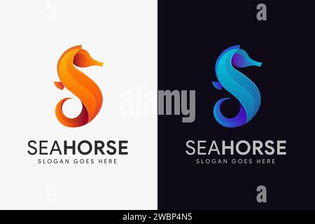 Lettre moderne abstraite S pour illustration vectorielle d'icône logo de cheval de mer sur fond noir Illustration de Vecteur