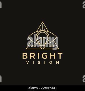 Dessin au trait abstrait Creative Vision logo icône, œil et modèle de vecteur d'icône logo d'ampoule sur fond noir Illustration de Vecteur