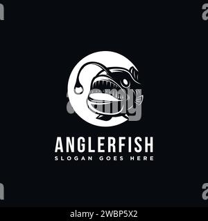 Modèle d'illustration d'icône de logo de poisson pêcheur sur fond noir Illustration de Vecteur
