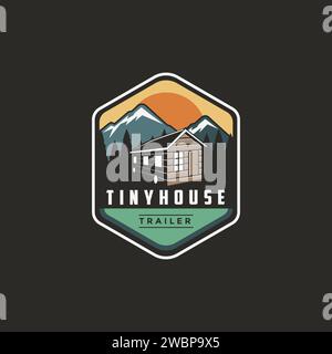 Emblème patch outdoor Tiny House trailer logo illustration vectorielle sur fond sombre Illustration de Vecteur