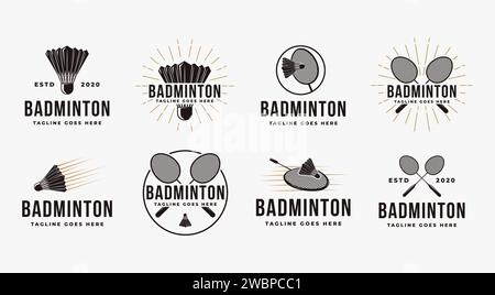 Ensemble de logo de badminton Vintage avec volant et vecteur d'icône de raquette Illustration de Vecteur