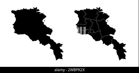 Ensemble de cartes d'état de l'Arménie avec les régions et les municipalités division. Frontières du département, cartes vectorielles isolées sur fond blanc. Illustration de Vecteur