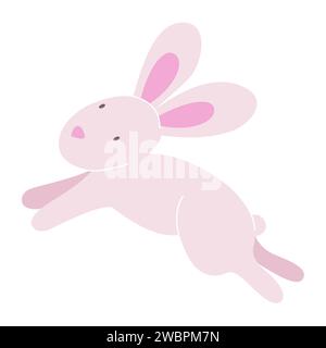 Vector drôle mignon lapin de pâques rose. Joyeuses pâques. Illustration d'un lapin sautant aux couleurs délicates isolé sur fond blanc. Illustration de Vecteur