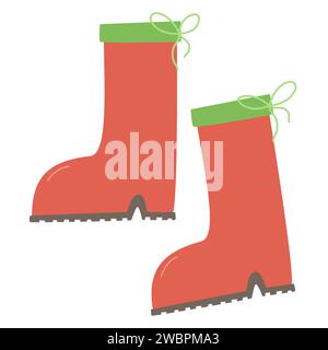 Bottes en caoutchouc rouge haute propreté. Jardinage, automne. Illustration vectorielle dans un style plat isolé sur un fond blanc. Illustration de Vecteur