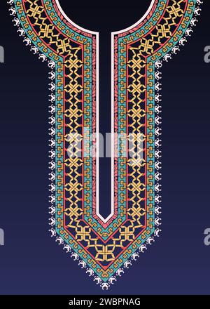 Motif de broderie décoratif pour le cou de la kurta indienne avec des motifs entrelacés et des motifs clés grecs. Illustration de Vecteur