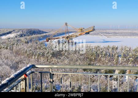 Excavatrice rotative MEURO dans la région des lacs de Lusace en hiver, Brandebourg Banque D'Images