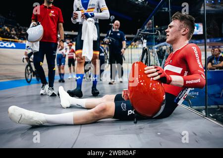 Apeldoorn, pays-Bas. 11 janvier 2024. Photo par Alex Whitehead/SWpix.com - 11/01/2024 - Cyclisme - Championnats d'Europe UEC Track Elite 2024 - Omnisport, Apeldoorn, pays-Bas - Madison masculin - Theodor Storm of Denmark Credit : SWpix/Alamy Live News Banque D'Images