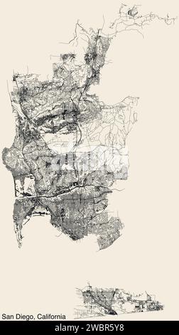 Carte des rues de SAN DIEGO, CALIFORNIE Illustration de Vecteur