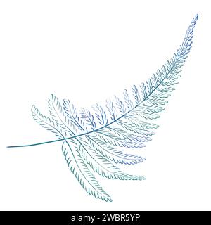 Branche bleue aquarelle de fougère. Feuille tropicale. Plantes forestières, botanique pour la conception. Banque D'Images